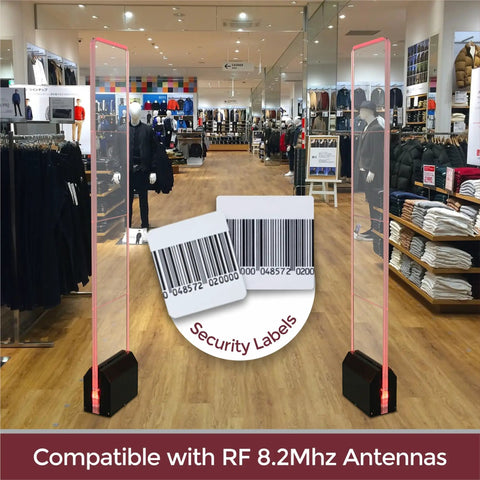 2x2 Inch White RF 8.2MHz Paper Security Labels With Fake Barcode Checkpoint Compatible Anti Theft EAS Loss Prevention