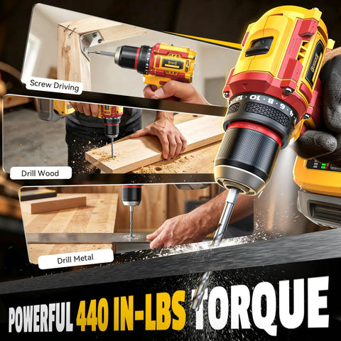 Cordless Brushless Drill And Impact Driver Combo Kit For 20V Battery Tool Only in use with wood and metal with 9 bits included