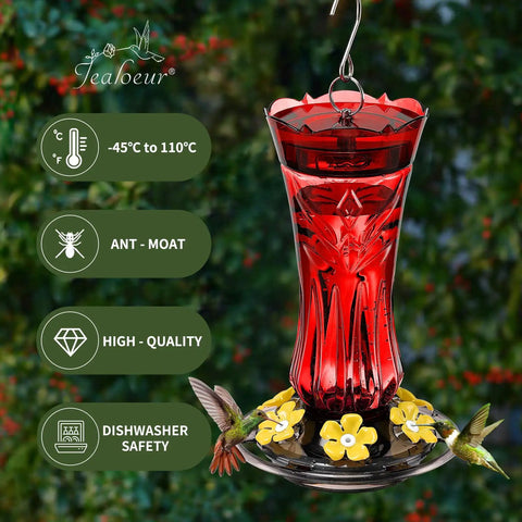 Durable Outdoor Hummingbird Feeder With Six Feeding Ports Built In Ant Moat And Bee Guard 18 Oz Capacity Easy To Clean 360 Degree Viewing
