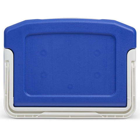 Heavy Duty Hardside Lunch Cooler 12 To 16 Qt Blue Profile top view with fold flat bail handle and textured lid