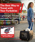 Woman with Rolling Pet Carrier With Wheels, Airline Approved Under Seat TSA Dog Cat Carrier For Air Travel