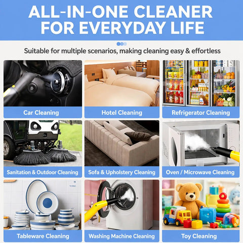 Professional Grade Industrial Steam Cleaner Machine High Pressure Hot Vapor Wand for Auto Detailing with multiple cleaning scenarios.