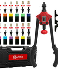 Rivet Nut Tool Kit With 14 Inch Reach, 180 Piece Assortment Including 12 Metric And SAE Mandrels, Toolless Quick Change Head