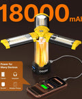 Remote Camping Light With 18000mAh Rechargeable Battery Power Bank, Detachable Tripod Stand Up To Six Feet, Three LED Lamp Heads