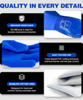 Heavy Duty Pvc Chemical Gloves With Waterproof Long Sleeve Cotton Liner Built For Hella Tough Industrial And Pool Tasks Featuring Straight Up Non Slip Grip In Blue Large detailed with sandy textured grip and seamless cotton liner.
