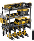 Beefed Up Heavy Duty Power Tool Organizer Wall Mount With Four Layer Drill Holder And Garage Tool Rack Alloy Steel Wall Shelf for cordless tools.