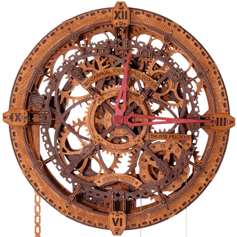 Front view of Steampunk 3D Puzzle Clock Kit For Adults With 378 Pieces Including 43 Spare Parts DIY Mechanical Wall Clock Build