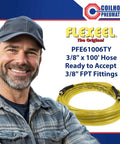 Pro Grade Heavy Duty Reinforced Polyurethane Air Hose 3 Eighths Inch ID, 100 Feet Long With Two 3 Eighths Inch MPT Reusable Strain Relief