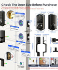 Smart Fingerprint Front Door Lock Set With App Control, Eight In One Keyless Entry Deadbolt, installation guide and measurements