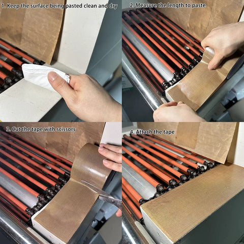 Applying PTFE Coated Glass Cloth Tape 1 Inch by 33 Feet 0.18mm to vacuum sealer bars in a sequential process