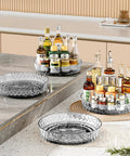360 Degree Rotating Organizer Turntable for Kitchen Cabinets and Spice Rack with Transparent Design on countertop.