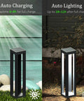 Outdoor Solar Floor Lanterns Set Of 2, Stainless Steel Black Lantern Lights for garden and pathway, auto charging and lighting feature