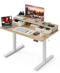 Electric Standing Desk With Two Drawers Sit To Stand Height Adjustable Computer Desk With Storage Shelf 47 By 24 Inch Oak Finish