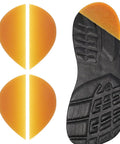 Bevel Design Rubber Heel Patch Kit For Shoes With Anti Slip Patches 2 Pairs shown next to a shoe sole for comparison.