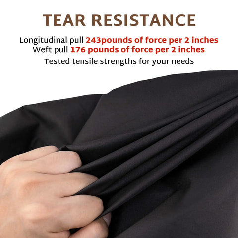 Close-up of hands testing tear resistance of Outdoor L Shaped Sectional Sofa Cover Fits 82x82 to 85x85 Inches Waterproof 600D material