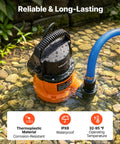 Heavy Duty Submersible Water Pump Delivers Knockout 3300GPH Flow With Zero Point Seven HP Motor in water with hose for flood cleanup.