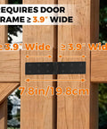 Tough As Nails Steel Gate Hinges For Outdoor Wood Fences With Dead Simple Mount Bracket And Hella Smooth Black Finish 270 Degree Swing showing hinge installation requirement of door frame width.