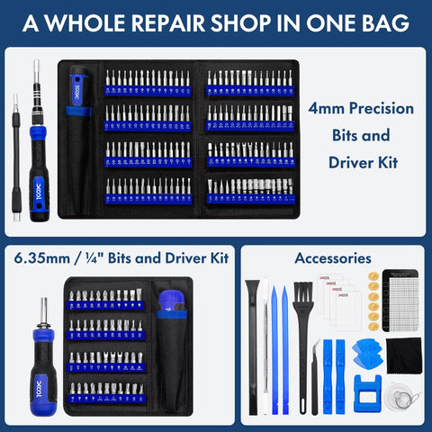 200 In 1 Electronics Repair Screwdriver Kit With 164 Bits Magnetic Drivers Flexible Shaft And Extension Rod, tool layout display