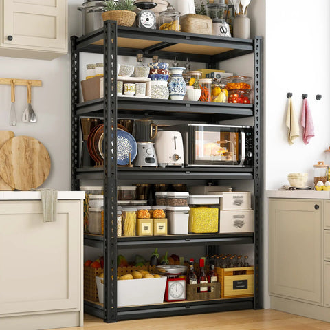 Workhorse Heavy Duty Steel Garage Shelving With Smooth Edges For Garage Basement Shed And Pantry Stable Durable Storage With Rolled Edge Uprights Scratch Resistant Coating Anti Tip Kits For Safe Easy Organization, 28W x 12D x 59.8H kitchen storage