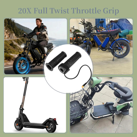 Full Twist Throttle Grip for Ebikes and Scooters, 22.2mm Clamp, 12V to 72V Universal, 3 Pin Waterproof Connector, Snappy Response and Smooth Acceleration on Most 24V to 72V Systems