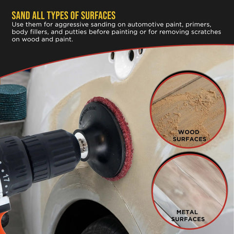 46 Piece 3 Inch Sanding Discs Variety Pack With Coarse Medium Fine Grits Quick Change Backing Pad One Quarter Inch Drill Adapter sanding car