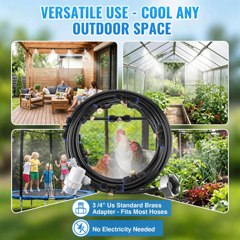 Outdoor Misting And Cooling System For Patio And Chicken Coop 20 Ft With 10 Brass Nozzles Filter And Three Quarter Inch Adapter