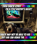 Color Changing Fire Packets For Campfires And Fire Pits, 50 Count, Pulsating Blues Greens Purples Reds, Indoor Or Outdoor Fireplace Show, Magical Flames Colorant For Cozy Nights. Image of colorful flames in a fireplace with a dog in front.