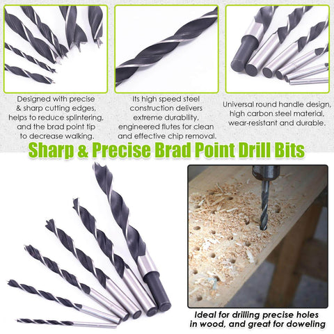 Pro Grade Woodworking Dowel And Tenon Center Drill Bit Set With Depth Stops And Pins 23 Piece Kit for drilling wood holes