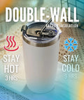 Pickle Girl Vibes 20 Oz Insulated Stainless Steel Travel Tumbler With Secure Lid showing double-wall vacuum insulation for hot and cold drinks.