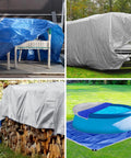 Two Pack 3 By 4 Feet Waterproof Tarp Set 7.5 Mil Heavy Duty Poly Tarpaulin covering furniture, boat, firewood, and pool