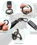 Top Shelf Leather Car Keychain For Men Featuring A Secure Threaded D Ring And Tough Quick Release Loop. Close-up of metal spring clips and leather.