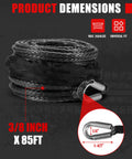 Synthetic Winch Rope For Off Road Vehicles 3/8 Inch 85 Ft 26500 Lbs Tensile Strength UHMWPE Cable With Protective Sleeve
