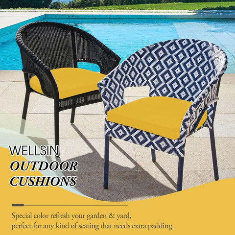 Outdoor Chair Cushions Set Of 4 Yellow 17 By 16 By 2 Inches Round Corner Water Resistant Non Slip With Straps for Patio