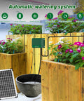 Solar Powered Automatic Plant Watering System 10W Kit for Garden Drip Irrigation with solar panel and wooden planters
