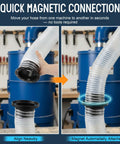 Two-panel view of Saillong magnetic dust-collection fittings; ABS plastic, 4-inch and 2-1/2-inch hose connectors.