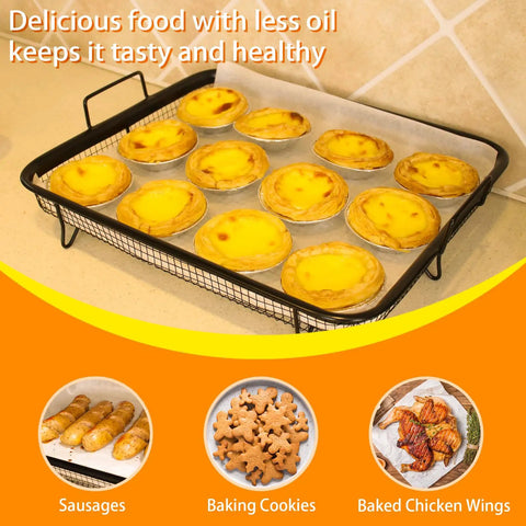 Crisping Oven Basket For Air Fryer Replacement Part with baked goods, showing nonstick tray and even cooking results.