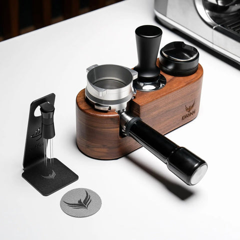 58mm Espresso Tamper Station With Rosewood Finish All In One Coffee Bar Organizer For Tamper Distributor Portafilter Holder