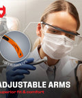 Woman wearing Over Eyeglasses Safety Glasses for Men and Women With Scratch Resistant Lenses, Side Shields, Adjustable Temples, Anti Slip Tips.
