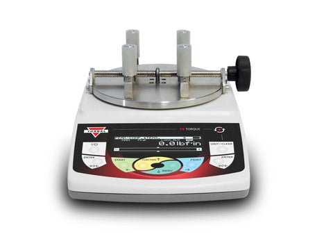 Cap Torque Gauge With NIST Traceable Certificate 100 Lbf Inch And 0.1 Lbf Inch High Res Clockwise And Counter Clockwise Testing Built In Wireless Data Capture USB RS232 MicroSD Seven Inch Diameter Sample 1000 Hz Readouts, front view