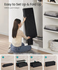 Woman assembling Mazie Collection 43 Inch Folding Storage Ottoman Bench With Hidden Storage Foot Rest Stool Supports Up To 660 Lb