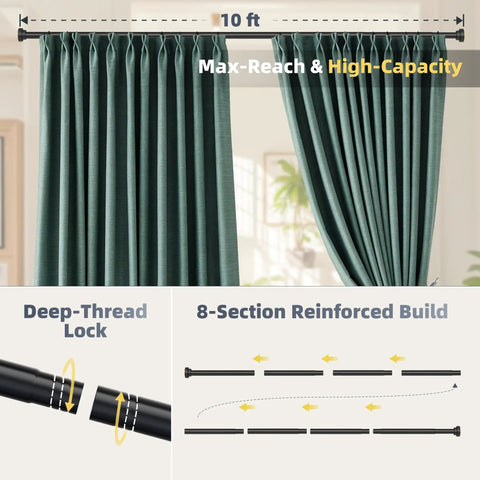 No Drill Tension Shower Curtain Rod 31 To 120 Inches, 1.1 Inch Diameter Rustproof Stainless Steel, room divider with curtains