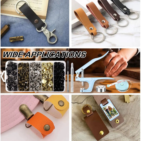 Heavy Duty Snap Fastener Kit 125 Sets In Five Colors For Canvas Tarps Bags Jeans And Boat Covers Durable Stainless Steel 15mm Snap Buttons With Easy Mounting Tools For Quick DIY Install And Repairs with wide applications and tools shown.