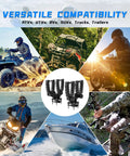 ATV Dual Tool Holder With Bow Rack Grips And Rubber Straps, Tiltable Mount, showcases versatility on different vehicles.