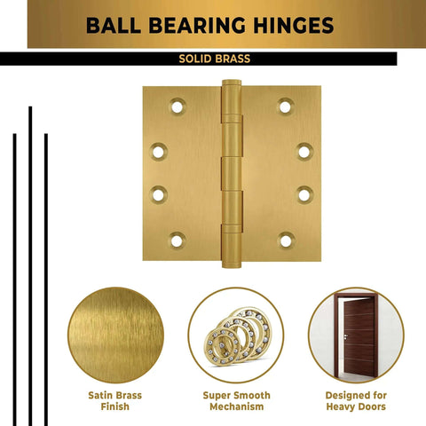 Built Tough Heavy Duty Ball Bearing Door Hinge Set 4x4 Inch Solid Brass Hinges Satin Brass Finish 12 Pack with smooth mechanism and durability.