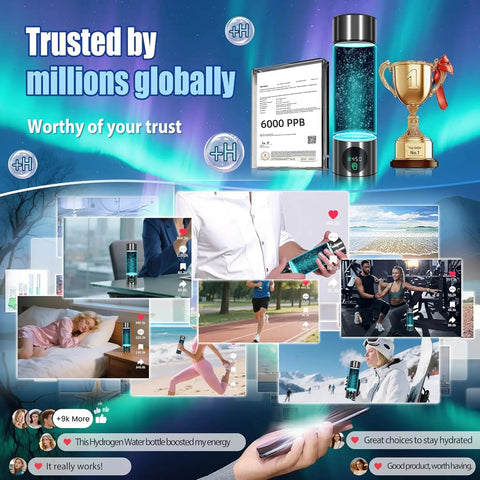 Upgraded 2025 Hydrogen Water Bottle With 6000 PPB Boost Odorless Double Hydrogen SGS Certified Generator 4.0 SPE PEM Tech in use