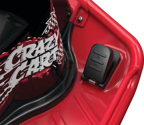 Close-up of the foot pedal and red frame of the 24V Electric Drifting Go Kart With Drift Bar For Dialed Drifts And Variable Speed Up To 12 MPH.