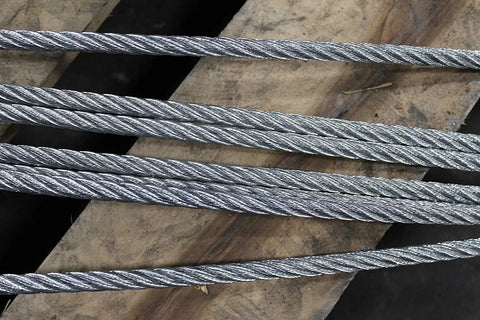 Four Leg Bridle Wire Rope Sling With Thimble To Screw Pin Anchor Shackle 1 3/4 Inch Diameter 30 Foot Length Eips 6X37 Iwrc Heavy Duty Rigging Cable close-up of steel wire cable on wood surface.
