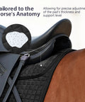Diamond Quilted Dressage Saddle Pad With Four Pockets And Foam Inserts on horse showing contour fit, black.
