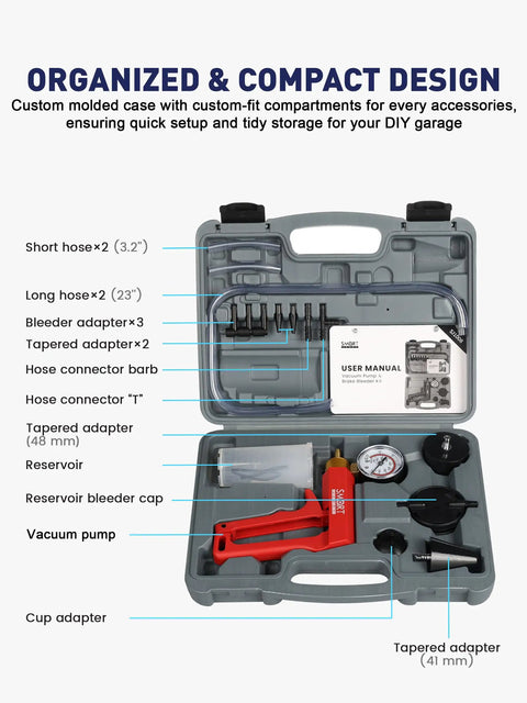 Brake Bleeder Kit With Hand Vacuum Pump For Motorcycles 17 Pcs Vacuum Bleeder Tool With Pressure Gauge And Storage Case