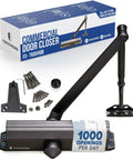 FS-7600 HOB Commercial Door Closer With Hold-Open Mechanism, Grade 1 Adjustable, ADA Compliant, Black Finish, UL Listed for medium traffic